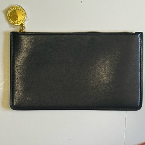 Stella McCartney NWOT Black Logo Zip Pouch Wristlet Gold Medallion Clutch